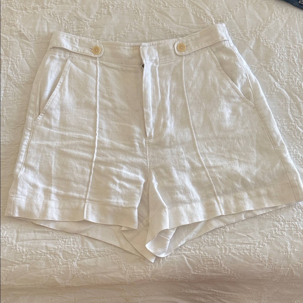 Madewell White High-Rise Linen-Blend Shorts